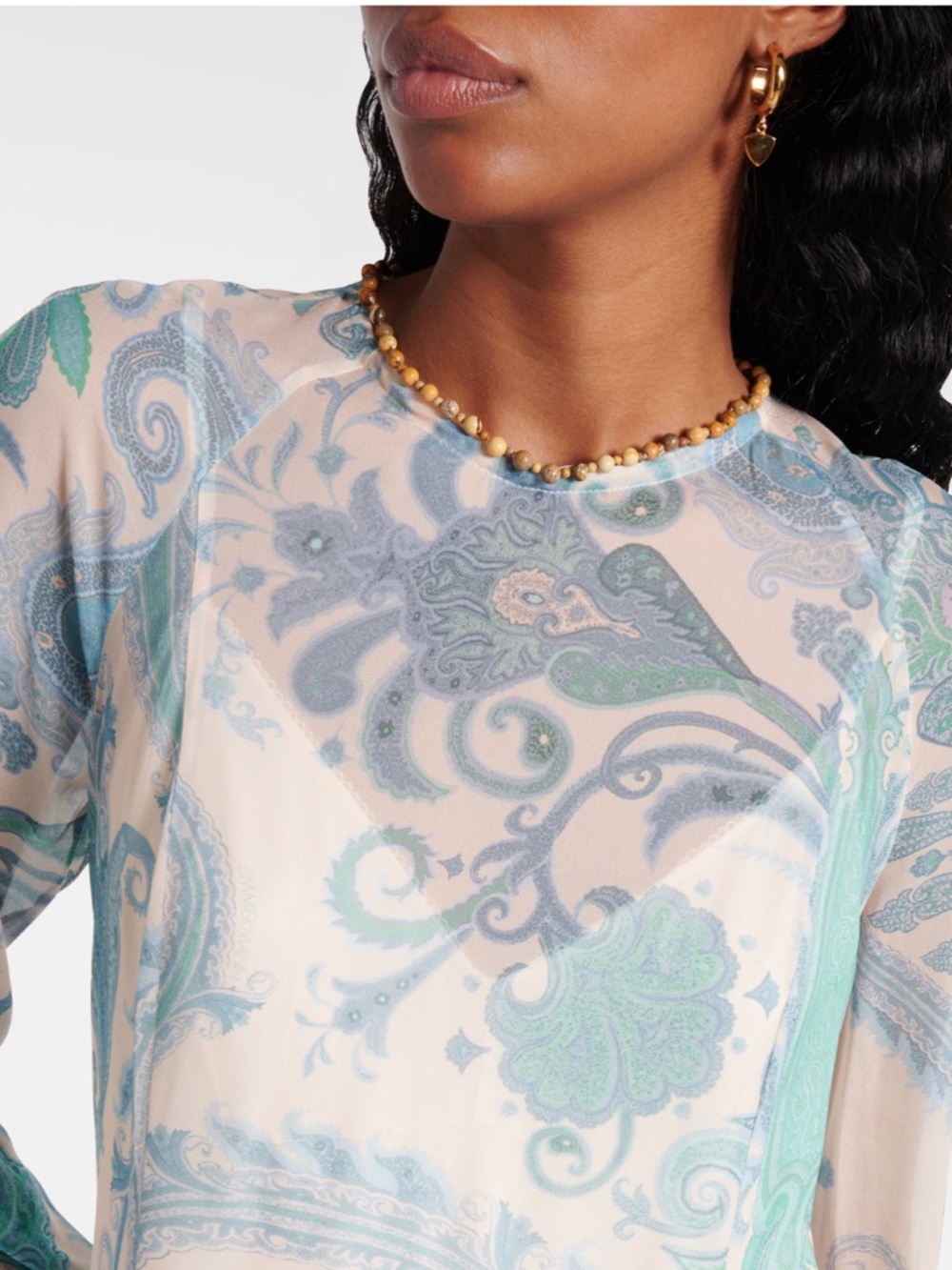 Zimmermann Cream and Light Blue Paisley Long-Sleeve Maxi Dress - Picture 5 of 13